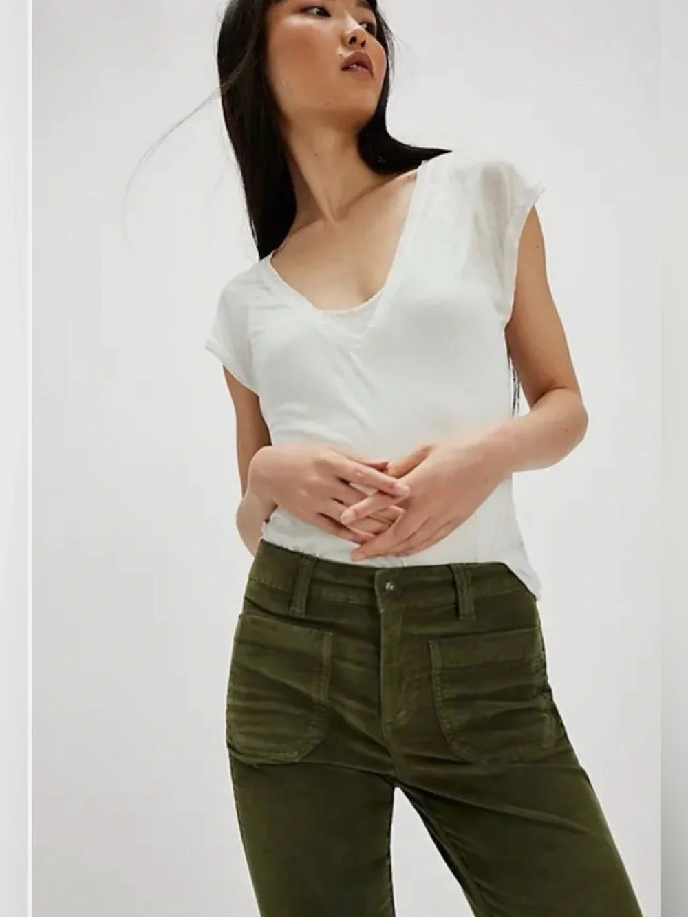 FREE PEOPLE High Time Velvet Kick Flare Pants Chive Green Size 12 NWT